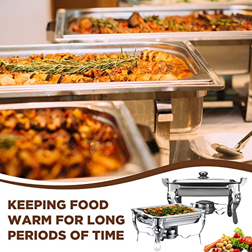Riakrum 6 Pcs 5 Qt Chafing Dish Buffet Set Round and Rectangular Stainless Steel Chafer Complete Set Full Size Catering Chafer Warmer with Trays Pan Lid Folding Frame for Kitchen Party Banquet Dining
