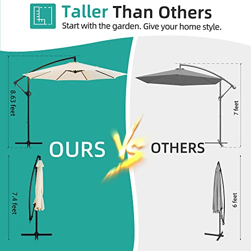 Shintenchi Patio Offset Umbrella w/Easy Tilt Adjustment,Crank and Cross Base, Outdoor Cantilever Hanging Umbrella with 8 Ribs, 95% UV protection and Waterproof Canopy, Cream White