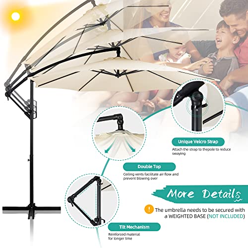 Shintenchi Patio Offset Umbrella w/Easy Tilt Adjustment,Crank and Cross Base, Outdoor Cantilever Hanging Umbrella with 8 Ribs, 95% UV protection and Waterproof Canopy, Cream White