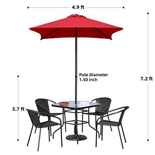 Trenovo 4.9 ft Patio Umbrella - Outdoor Table Umbrella with 4 Reinforced Ribs, UV Protection & Waterproof Market Umbrella for Garden, Lawn, Deck, Backyard, Pool (Red)