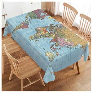 swono world map rectangle tablecloth vintage global political map durable table cloth dining table cover for home kitchen restaurant party buffet picnic, 50x72 inch, blue