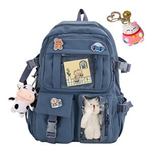 vfdgsaz kawaii backpack with pin and pendant，cute aesthetic backpack ，outdoor sports leisure bag for girls and boys (blue,one size)
