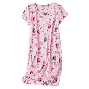 nightgowns for women cotton sleep shirt plus size night gown casual night shirts pajamas soft sleepwear pink cat 2xl