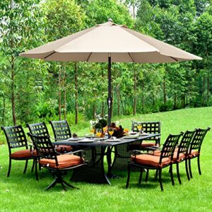 Trenovo 9 FT Outdoor Patio Umbrella -2023 Pro-Series Ultra Durable Table Umbrella with Push Button Tilt and Crank, Updated UV Protection Tech & 8 Reinforced Ribs, Waterproof Market Umbrella for Garden, Lawn, Deck, Backyard, Pool (Tan)