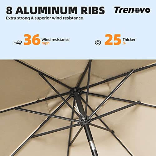 Trenovo 9 FT Outdoor Patio Umbrella -2023 Pro-Series Ultra Durable Table Umbrella with Push Button Tilt and Crank, Updated UV Protection Tech & 8 Reinforced Ribs, Waterproof Market Umbrella for Garden, Lawn, Deck, Backyard, Pool (Tan)