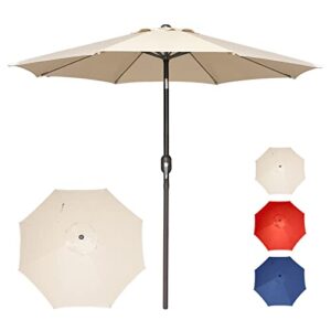 Trenovo 7.5 FT Patio Umbrella - Outdoor Table Umbrella with Push Button Tilt and Crank, UV Protection & 6 Reinforced Ribs Waterproof Market Umbrella for Garden, Lawn, Deck, Backyard, Pool（Tan）