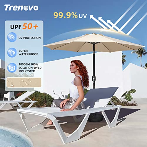 Trenovo 7.5 FT Patio Umbrella - Outdoor Table Umbrella with Push Button Tilt and Crank, UV Protection & 6 Reinforced Ribs Waterproof Market Umbrella for Garden, Lawn, Deck, Backyard, Pool（Tan）