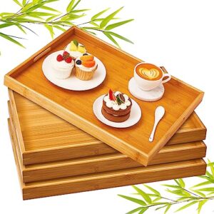 geelin 4 pcs large bamboo serving tray with handles rectangular wooden breakfast tray dinner tray decorative coffee tea platter for living room bedroom kitchen dinner table outdoors, 18 x 13 x 1.4 in