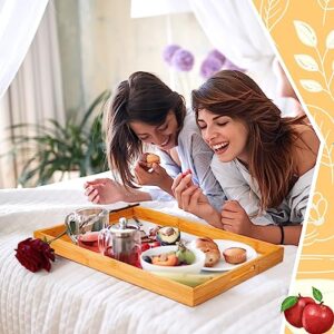 Geelin 4 Pcs Large Bamboo Serving Tray with Handles Rectangular Wooden Breakfast Tray Dinner Tray Decorative Coffee Tea Platter for Living Room Bedroom Kitchen Dinner Table Outdoors, 18 x 13 x 1.4 in