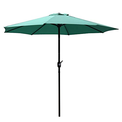 KAHOO Outdoor Patio Umbrella, 9FT Large Size Table Umbrella with Crank Handle & Sturdy Ribs, Summer Market Umbrella for Garden, Pool, Beach, and Lawn, Green