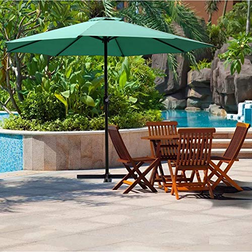 KAHOO Outdoor Patio Umbrella, 9FT Large Size Table Umbrella with Crank Handle & Sturdy Ribs, Summer Market Umbrella for Garden, Pool, Beach, and Lawn, Green