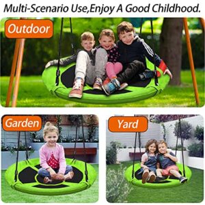 Hisecome 40 Inch Saucer Tree Swing Set for Kids & Adults, Adjustable Swing Sets for Backyard or Outdoor Playground 900D Oxford Fabric,Heavy Duty Round Swing Green & Black