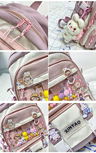 vfdgsaz Cute Kawaii Backpack with cute card plush pendant,Lovely Pastel Rucksack,Aesthetic backpack for girls and teens (black,one size)