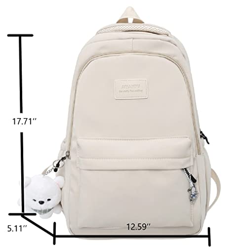 Cute Backpack Kawaii Backpack Aesthetic Supplies Cute Aesthetic Backpack for College Laptop Travel Supplies (Beige White)