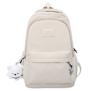 cute backpack kawaii backpack aesthetic supplies cute aesthetic backpack for college laptop travel supplies (beige white)