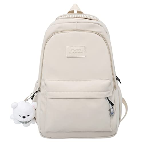 Cute Backpack Kawaii Backpack Aesthetic Supplies Cute Aesthetic Backpack for College Laptop Travel Supplies (Beige White)