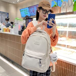 Cute Backpack Kawaii Backpack Aesthetic Supplies Cute Aesthetic Backpack for College Laptop Travel Supplies (Beige White)