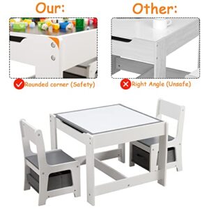 Kids Table and Chair Set, 3 in 1 Wooden Activity Table with Storage Drawer for Toddlers Drawing, Reading, Crafts, Play, 2 in 1 Detachable Tabletop Table and Chair Set for Home, Nursery, Playroom