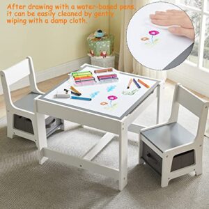 Kids Table and Chair Set, 3 in 1 Wooden Activity Table with Storage Drawer for Toddlers Drawing, Reading, Crafts, Play, 2 in 1 Detachable Tabletop Table and Chair Set for Home, Nursery, Playroom