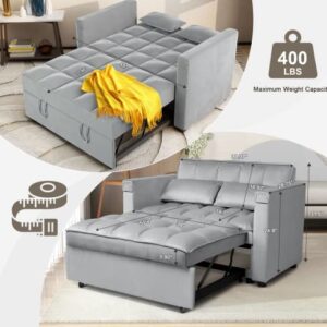 Convertible Sofa Bed, 3-in-1 Multi-Functional Velvet Sleeper Couch Pull-Out Bed, 48'' Loveseat Bed Chaise Lounge with Adjustable Backrest and Pillows, Hidden Side Table for Living Room, Small Space