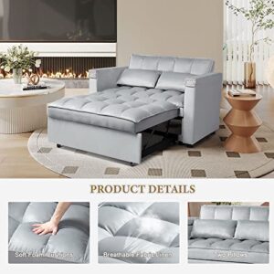 Convertible Sofa Bed, 3-in-1 Multi-Functional Velvet Sleeper Couch Pull-Out Bed, 48'' Loveseat Bed Chaise Lounge with Adjustable Backrest and Pillows, Hidden Side Table for Living Room, Small Space