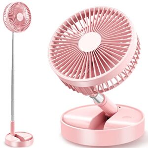flodaway fan rechargeable, fold away fans collapsible portable fan pink for traveling foldable compact fan, desk and floor fan 7200mah portable folding fan battery operated adjustable 14.5-40"
