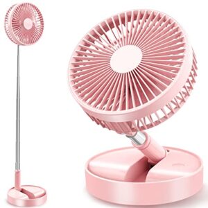 Flodaway Fan Rechargeable, Fold Away Fans Collapsible Portable Fan Pink for Traveling Foldable Compact Fan, Desk and Floor Fan 7200mAh Portable Folding Fan Battery Operated Adjustable 14.5-40"