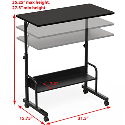 SHW Adjustable Standing Mobile Desk, Black
