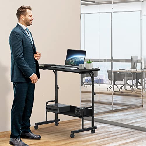SHW Adjustable Standing Mobile Desk, Black