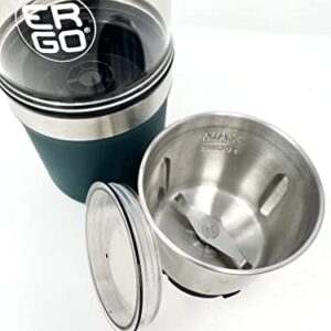 ERGO Herb Grinder - Electric. Large Capacity with Removable (washable) Stainless Cup and Airtight Lid. For Herbs and Spices. Pollen Brush included