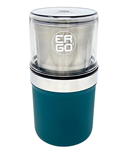 ERGO Herb Grinder - Electric. Large Capacity with Removable (washable) Stainless Cup and Airtight Lid. For Herbs and Spices. Pollen Brush included