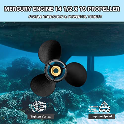 Ceosiner Outboard Propeller 14 1/2 x 19 Pitch 48-832830A45 OEM-Grade Aluminum Boat Outboard Moto Propeller for Mercury135-300HP|Mercruiser|Alpha One，15 Spline Tooth,RH，Hub Kits Included