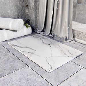 nuelux home bath stone mat for shower diatomaceous earth bath mat stone non-slip bath mats for bathroom fast drying bath mat absorbent diatomaceous earth bath stone mat shower mat stone (white marble)