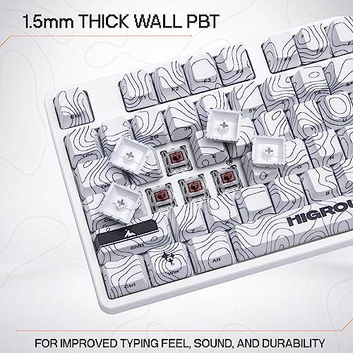 Higround Topograph PBT Dye Sub Keycaps - for Mechanical Keyboards, Full 123 Key Set, OEM Profile, ANSI ISO Support, US Layout (SNOWSTONE)