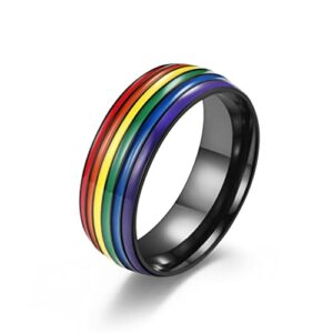 unisex rainbow lines ring classic stainless steel pride lgbtq wedding band women men's finger jewerly us size 7-12