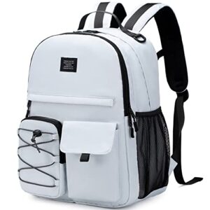 lohol casual backpack for teen boys and girls, anti theft daypack with 15 inch laptop compartment for travel school (grey)