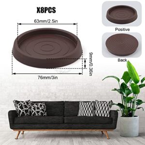 8PCS Non Slip Furniture Pads, 2.5inch/6.4cm Round Furniture Coasters Bed Stoppers Rubber Furniture Feet Silicone Chair Leg Protectors for Bed, Cabinet, Sofa, Chair, Table, Piano (Brown)