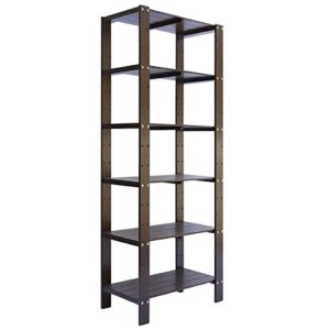 6-tier storage shelving unit, wooden bookshelf, open bookcase with adjustable storage shelves, bookcase for office, indoor shelf for home décor, books, plants. holds up to 220 lb (dark brown)