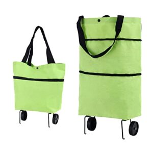 household foldable shopping bag with wheels,reusable shopping bags grocery bags used for picnic trips to buy vegetables (green)