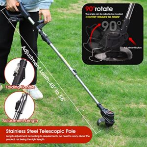 Weed Wacker,Electric Weed Eater,3-in-1 Cordless Weed Eater,Wheeled Lawn Edger,Telescopic and Folding Handle Weed Wacker Battery Powered,90° Head Adjustable Edger Lawn Tool for Yard,Garden (Black)