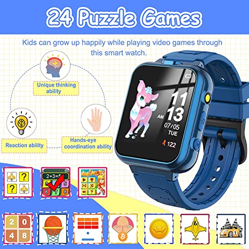 clleylise Kids Smart Watch Boys Girls,Smart Watch for Kids with 24 Games Alarm Clock Pedometer Music,Hd Camera Multifunction Touch Screen,Educational Gifts for Kids 3-14 Years Old