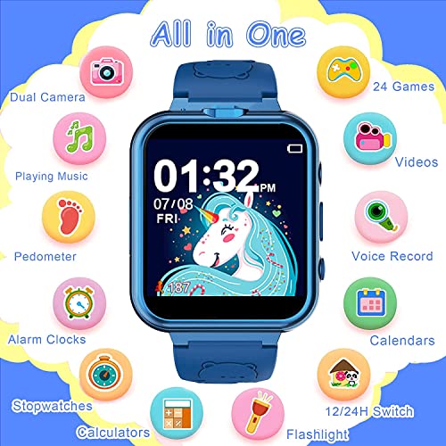clleylise Kids Smart Watch Boys Girls,Smart Watch for Kids with 24 Games Alarm Clock Pedometer Music,Hd Camera Multifunction Touch Screen,Educational Gifts for Kids 3-14 Years Old