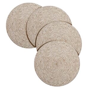 hausattire jute braided placemats 14 inches round - off white, farmhouse reversible woven mats for kitchen & dining table, perfect for indoor & outdoor use - (set of 4)