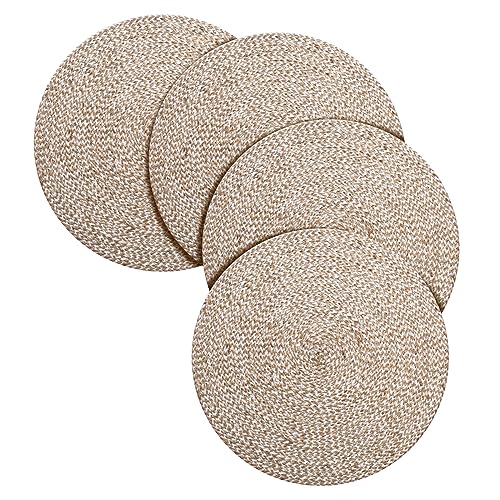 Hausattire Jute Braided Placemats 14 Inches Round - Off White, Farmhouse Reversible Woven Mats for Kitchen & Dining Table, Perfect for Indoor & Outdoor Use - (Set of 4)