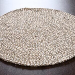 Hausattire Jute Braided Placemats 14 Inches Round - Off White, Farmhouse Reversible Woven Mats for Kitchen & Dining Table, Perfect for Indoor & Outdoor Use - (Set of 4)