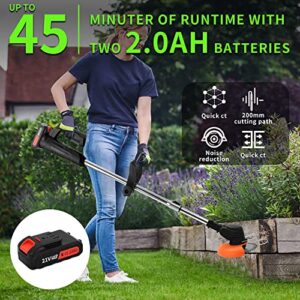 Vagueior Electric Weed Eater,21V Cordless Trimmer, Equipped with 2AH Battery and 3 Blades, is Suitable for Yard Lawn Trimming. (2 Battery, Black)