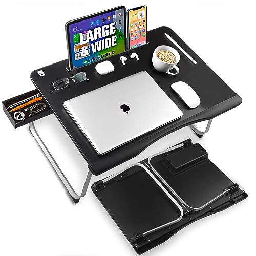 Cooper Mega Table - Large Laptop Desk for Bed, Portable Table Tray, Laptop Stand with Built-in Tablet, Phone Slot, Storage Drawer for Working, Gaming, and Eating on Couch/Sofa/Floor