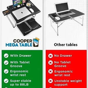 Cooper Mega Table - Large Laptop Desk for Bed, Portable Table Tray, Laptop Stand with Built-in Tablet, Phone Slot, Storage Drawer for Working, Gaming, and Eating on Couch/Sofa/Floor