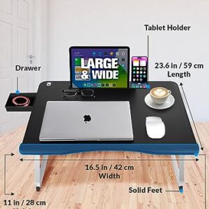 Cooper Mega Table - Large Laptop Desk for Bed, Portable Table Tray, Laptop Stand with Built-in Tablet, Phone Slot, Storage Drawer for Working, Gaming, and Eating on Couch/Sofa/Floor