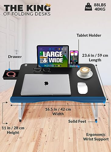 Cooper Mega Table - Large Laptop Desk for Bed, Portable Table Tray, Laptop Stand with Built-in Tablet, Phone Slot, Storage Drawer for Working, Gaming, and Eating on Couch/Sofa/Floor